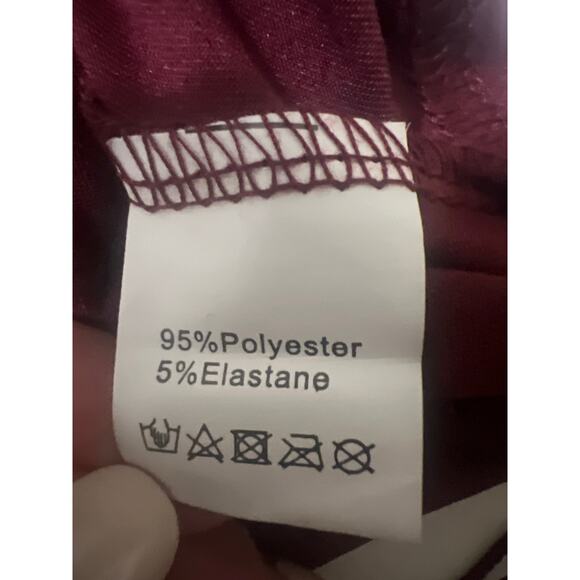 Deep V-Neck Cross Back Fringed Skirt Romper Jumpsuit Burgandy Size L - Picture 9 of 16